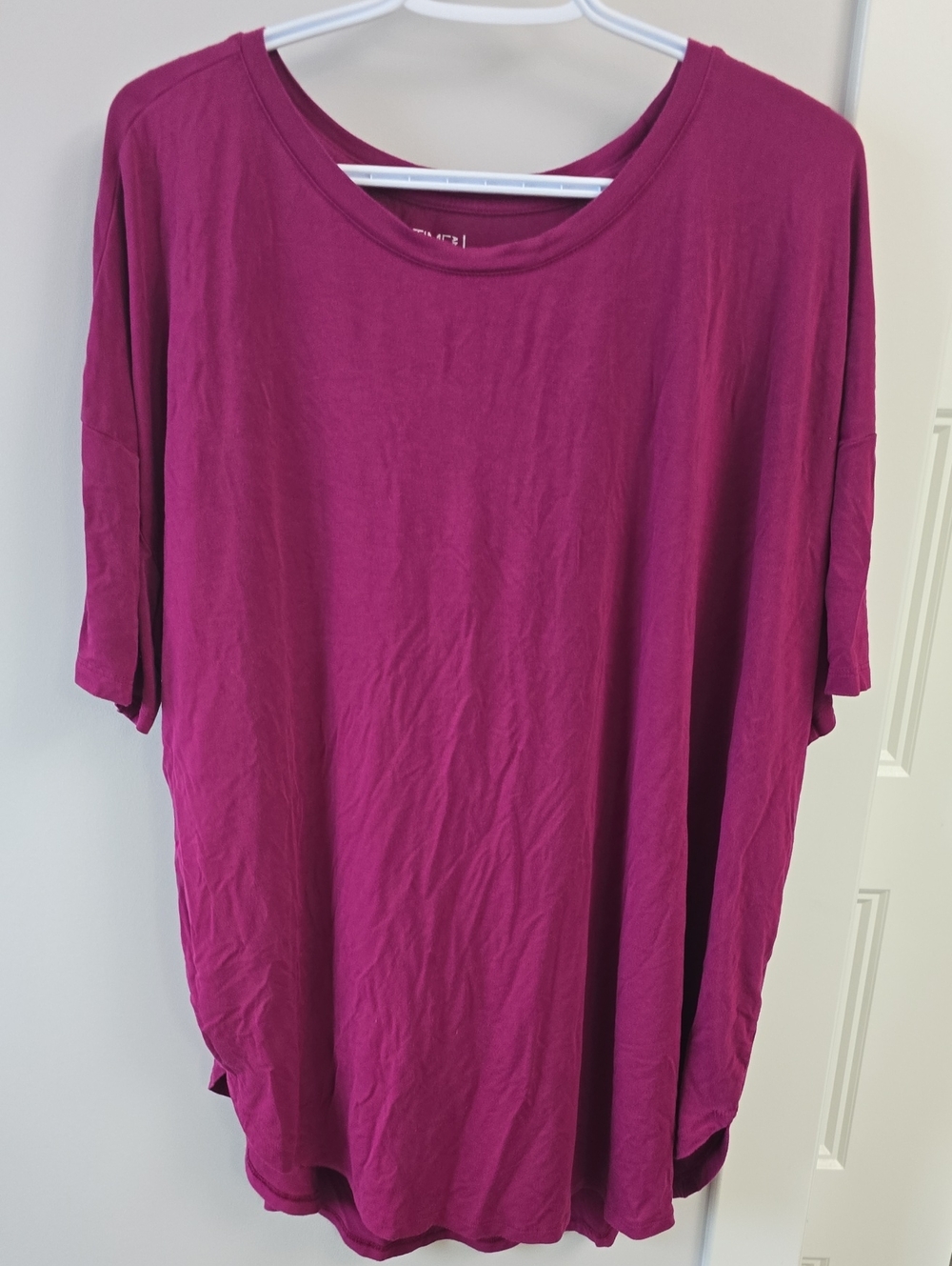 Women's Relaxed Crew Neck Tunic Length Top - Fuchsia Pink
